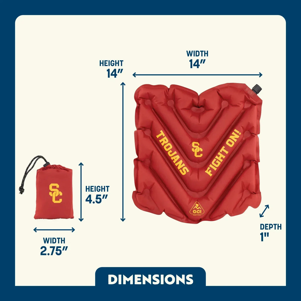 Secure-Hook College V Seat Inflatable Stadium Cushion - USC Trojans - Choice 523 - Grandstand Cushion Seat with Secure Under-Bench Hooks Detail