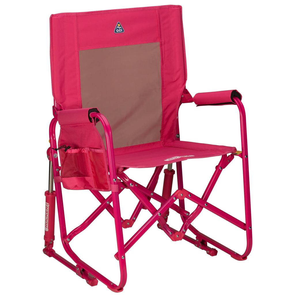 Luxury Camp Stowaway Rocker - Choice 794 - Patented Spring-Action Rocking Chair for Camping - Bright Pink