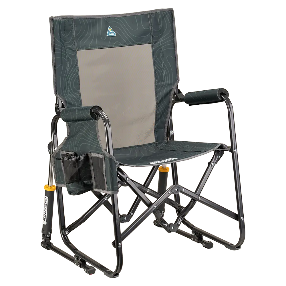 Luxury Camp Stowaway Rocker - Choice 794 - Patented Spring-Action Rocking Chair for Camping - Hunter Topo