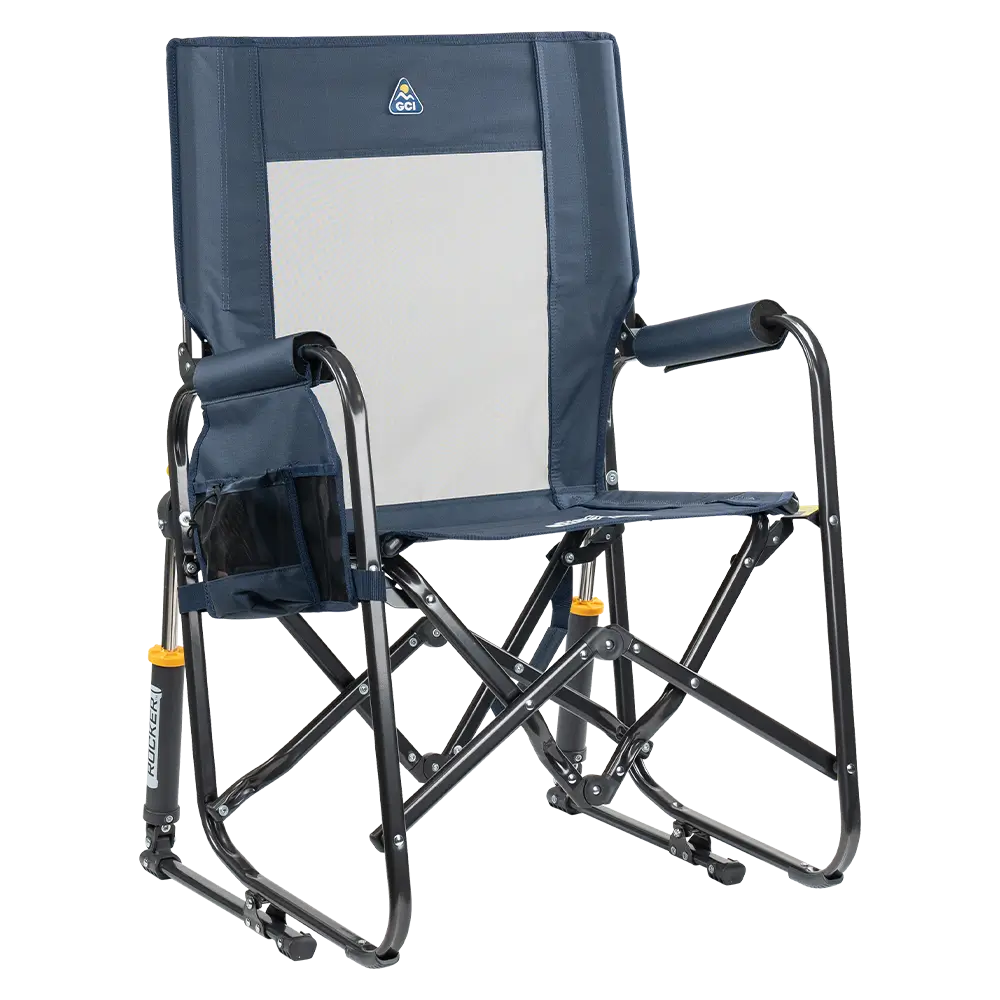 Luxury Camp Stowaway Rocker - Choice 794 - Patented Spring-Action Rocking Chair for Camping - Denim