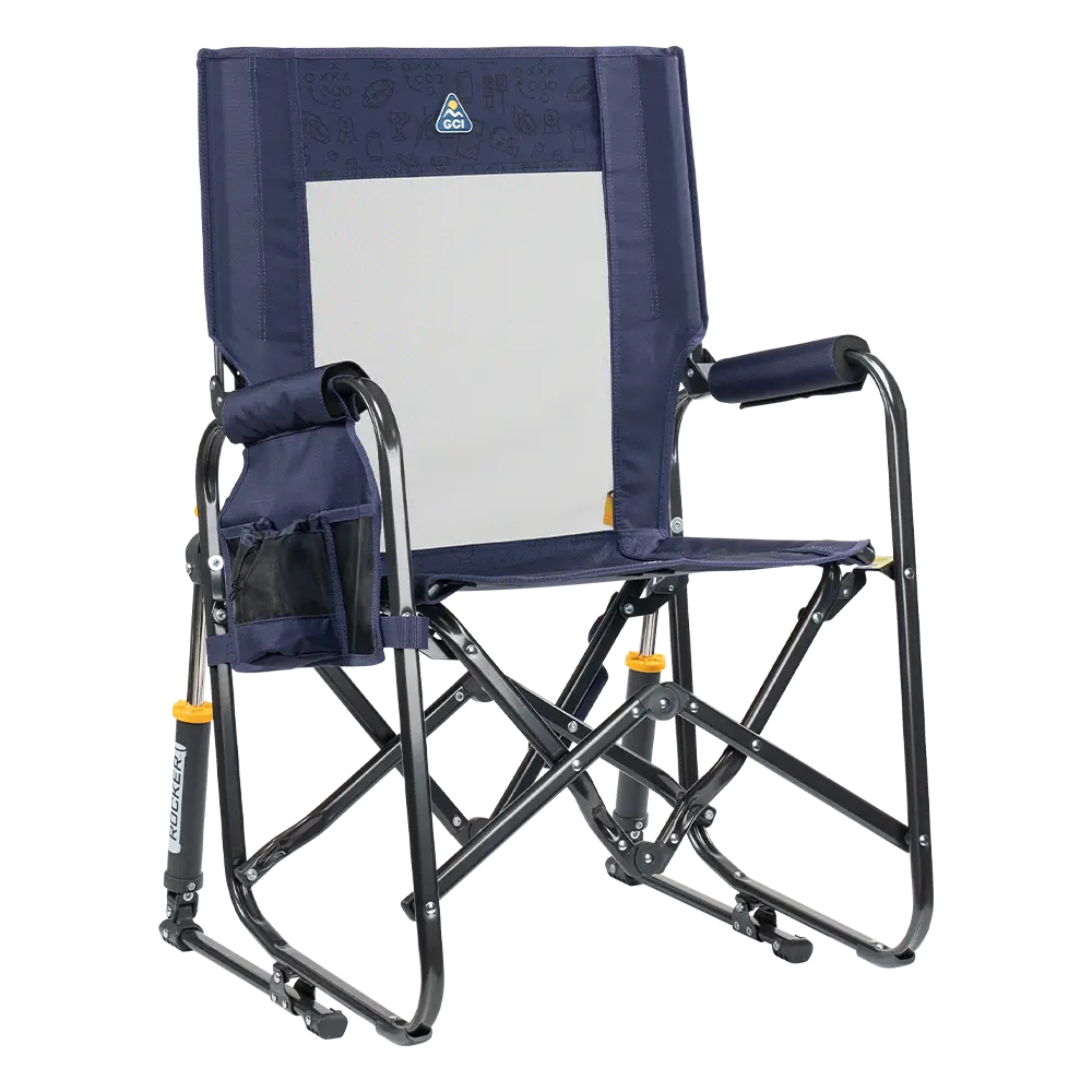 Luxury Camp Stowaway Rocker - Choice 794 - Patented Spring-Action Rocking Chair for Camping - Tailgater Rich Blue