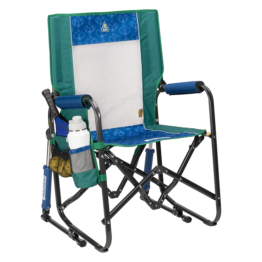 Luxury Camp Stowaway Rocker - Choice 794 - Patented Spring-Action Rocking Chair for Camping - Pickleball Green