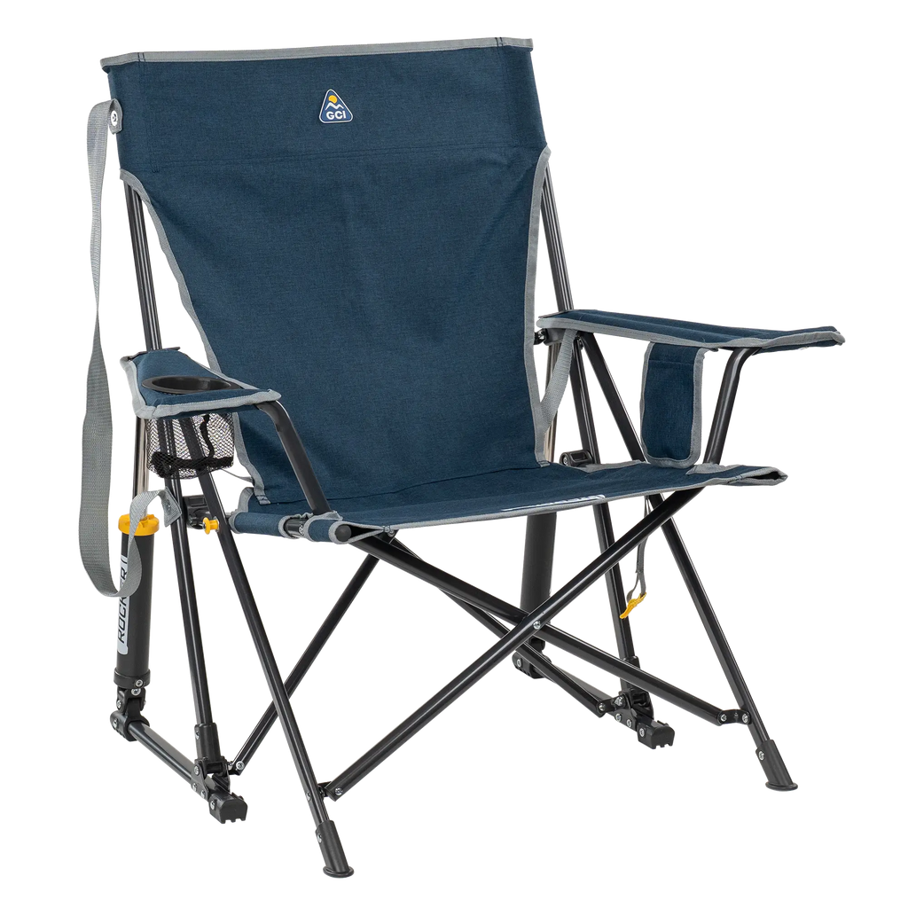 Heavy-Duty Freestyle Kickback Rocker - Choice 345 - Patented Spring-Action Rocking Chair for Camping - Heathered Indigo