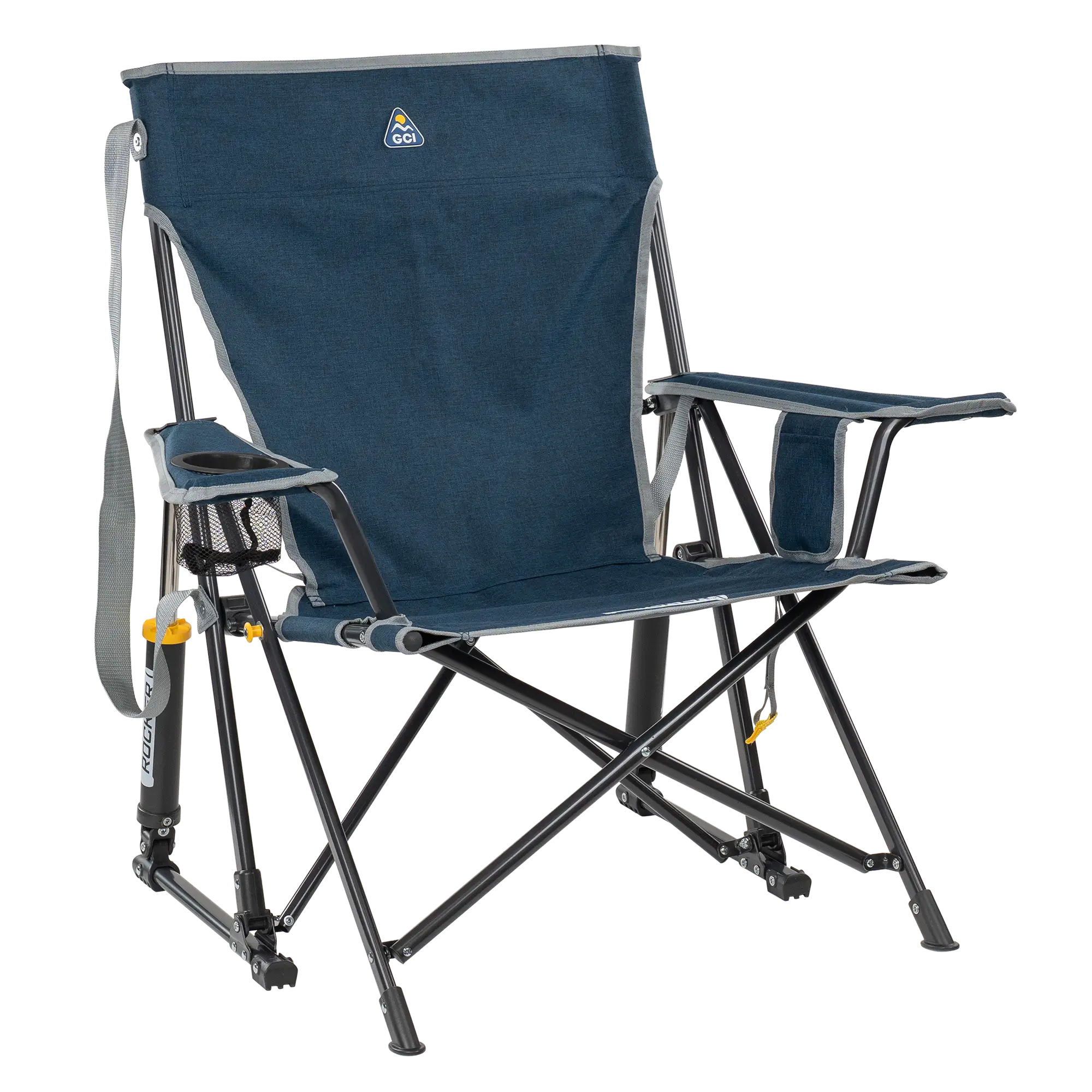 Heavy-Duty Freestyle Kickback Rocker - Choice 345 - Patented Spring-Action Rocking Chair for Camping - Heathered Indigo