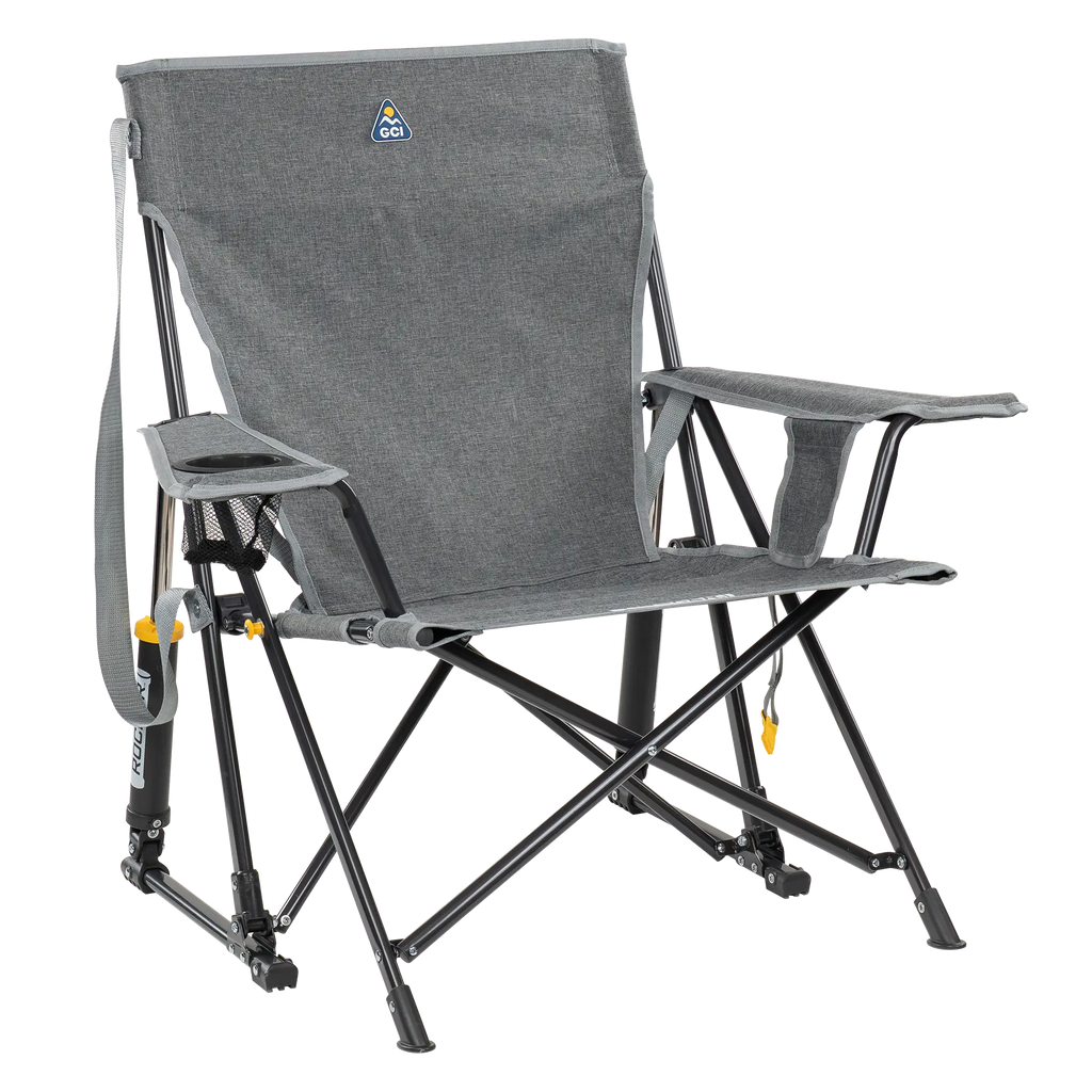 Heavy-Duty Freestyle Kickback Rocker - Choice 345 - Patented Spring-Action Rocking Chair for Camping - Heathered Pewter