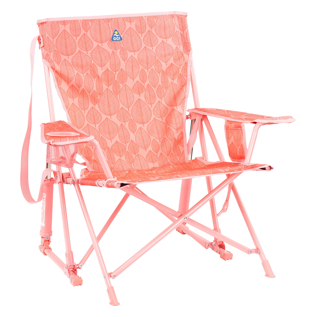 Heavy-Duty Freestyle Kickback Rocker - Choice 345 - Patented Spring-Action Rocking Chair for Camping - Soft Pink Leaf