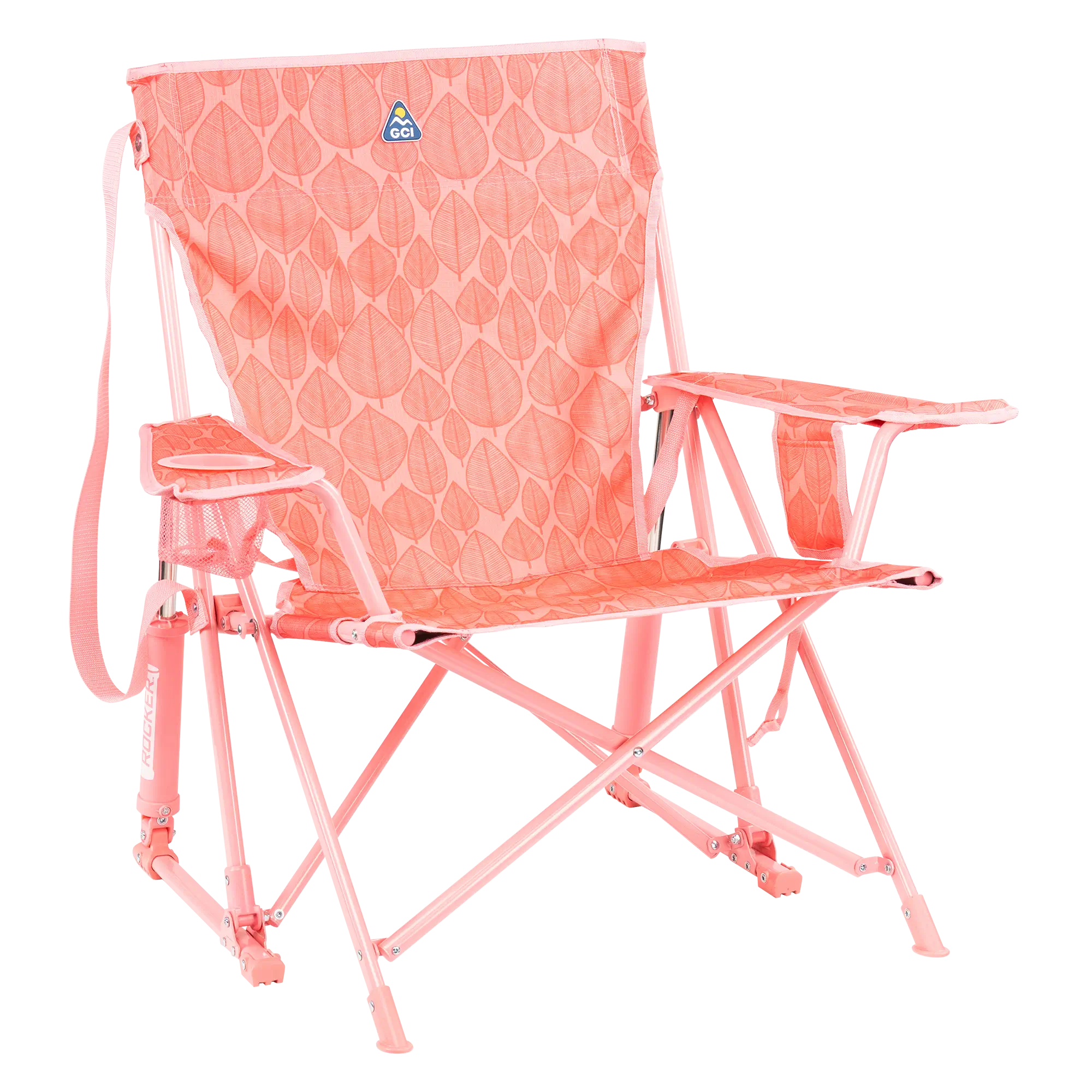 Heavy-Duty Freestyle Kickback Rocker - Choice 345 - Patented Spring-Action Rocking Chair for Camping - Soft Pink Leaf