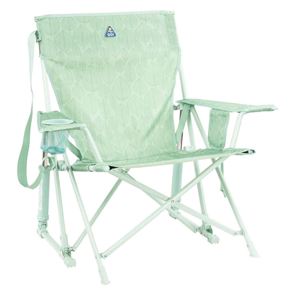 Heavy-Duty Freestyle Kickback Rocker - Choice 345 - Patented Spring-Action Rocking Chair for Camping - Pastel Green Leaf