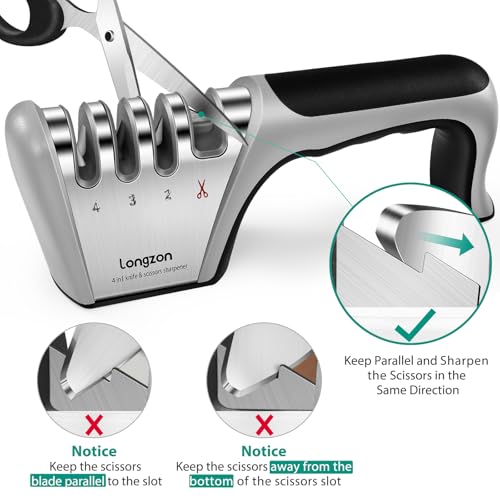 Eco-Friendly Longzon 5-in-1 Knife Sharpener 4 Stage with Cut-Resistant Kit