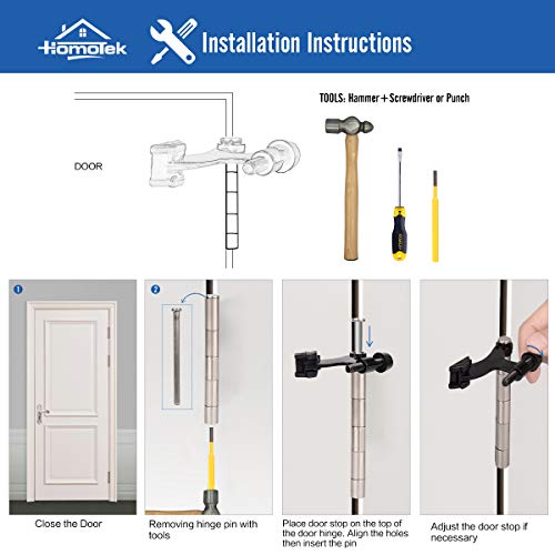 Smart Home HOMOTEK 6 Pack Hinge Pin Black Door Stopper,Adjustable Deluxe Heavy Collection