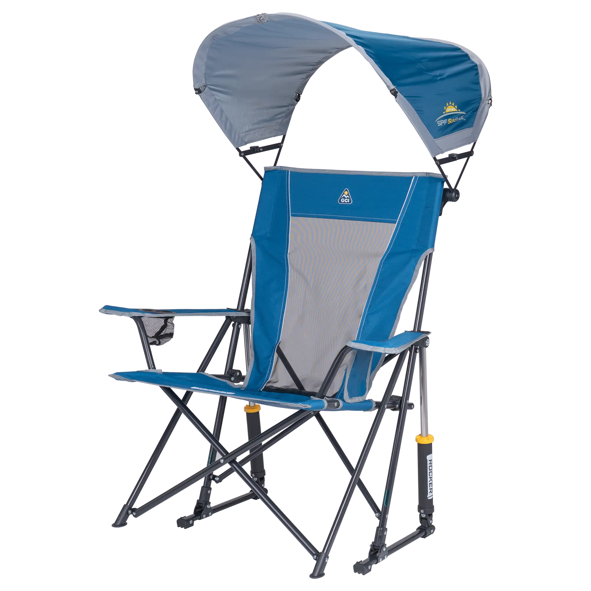 Luxury Camp SunShade Rocker - Choice 550 - Heavy-Duty Kickback Rocker with Beverage Holder Detail