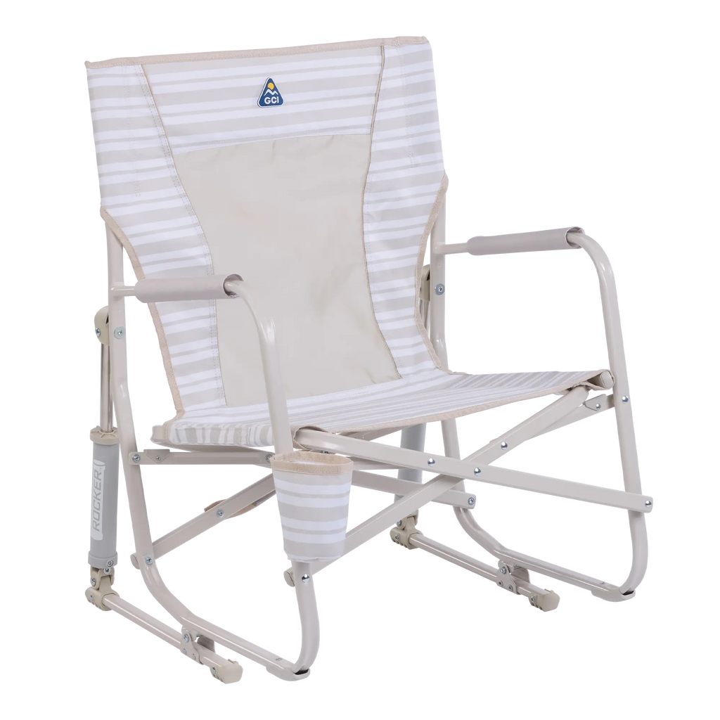 Smooth Motion Beach Rocker - Choice 712 - Heavy-Duty Kickback Rocker with Beverage Holder - Neutral Stripe