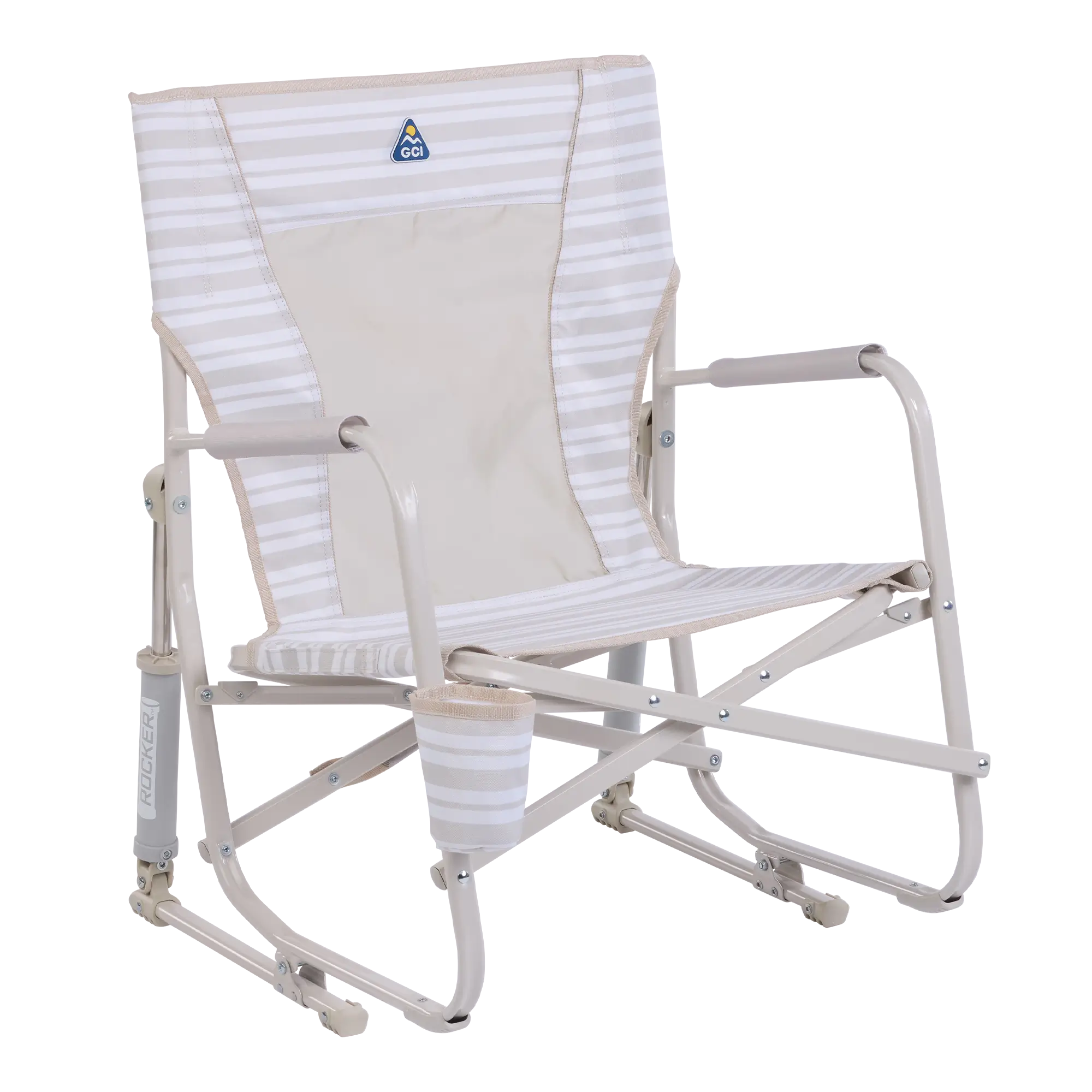 Smooth Motion Beach Rocker - Choice 712 - Heavy-Duty Kickback Rocker with Beverage Holder - Neutral Stripe