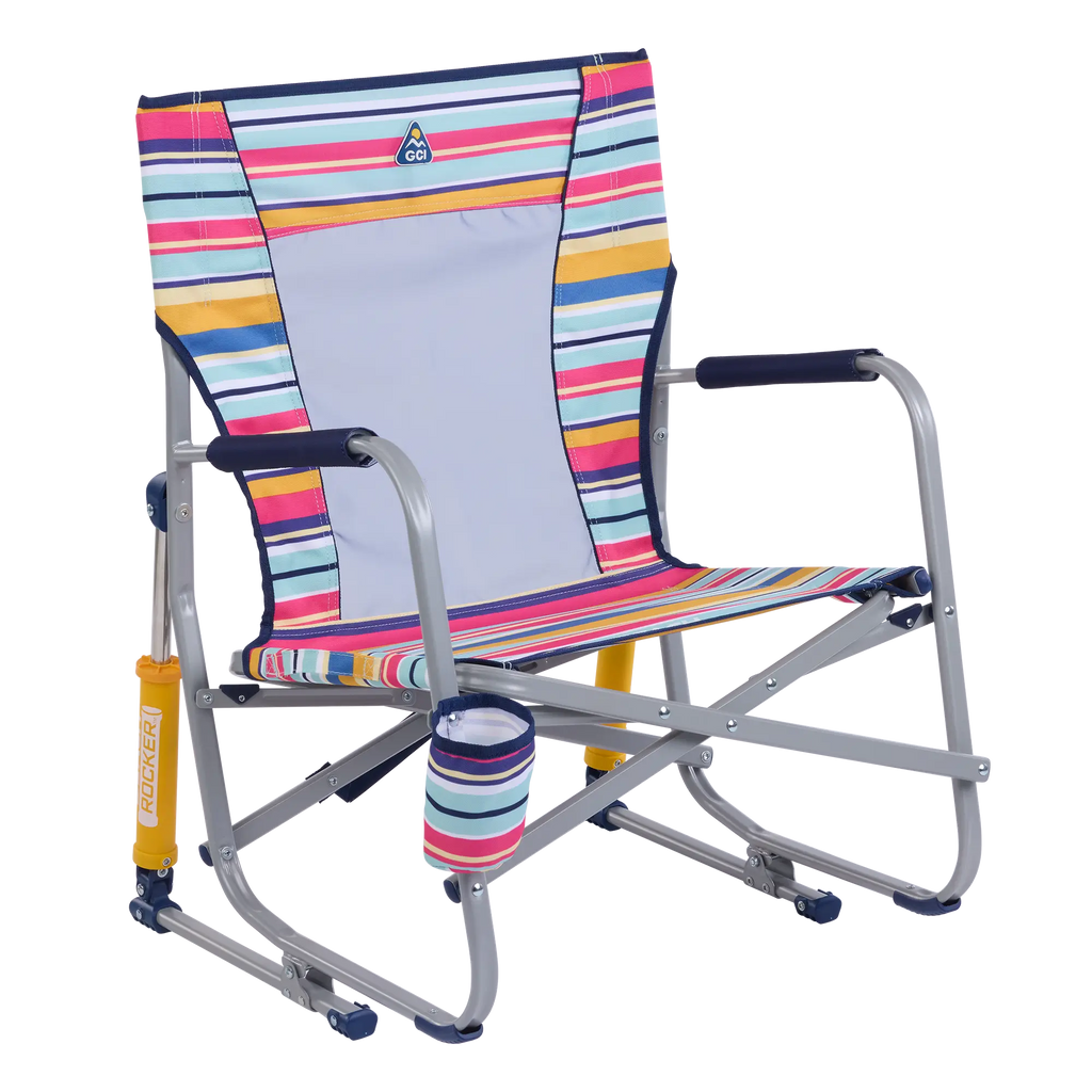 Smooth Motion Beach Rocker - Choice 712 - Heavy-Duty Kickback Rocker with Beverage Holder - Multi Stripe