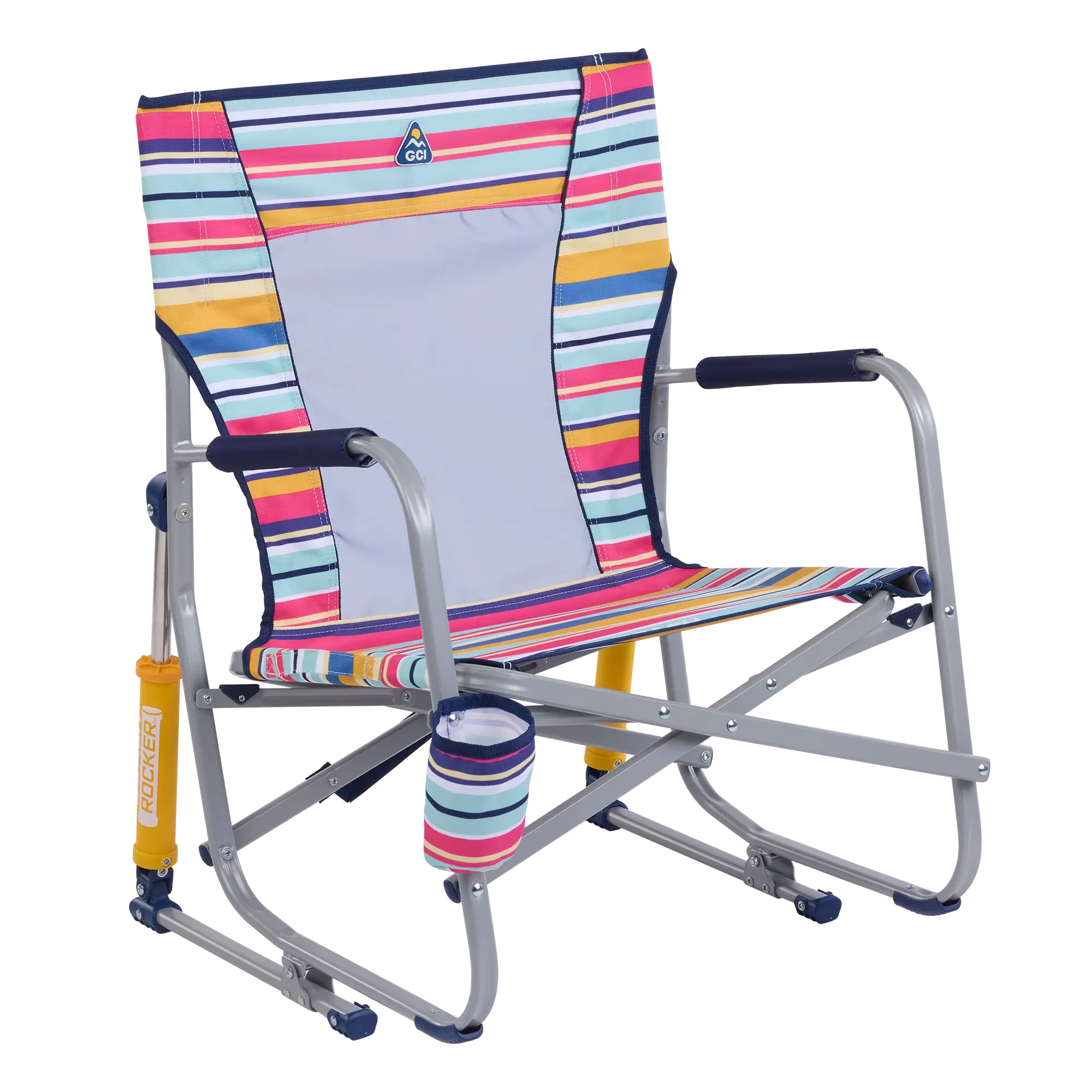 Smooth Motion Beach Rocker - Choice 712 - Heavy-Duty Kickback Rocker with Beverage Holder - Multi Stripe