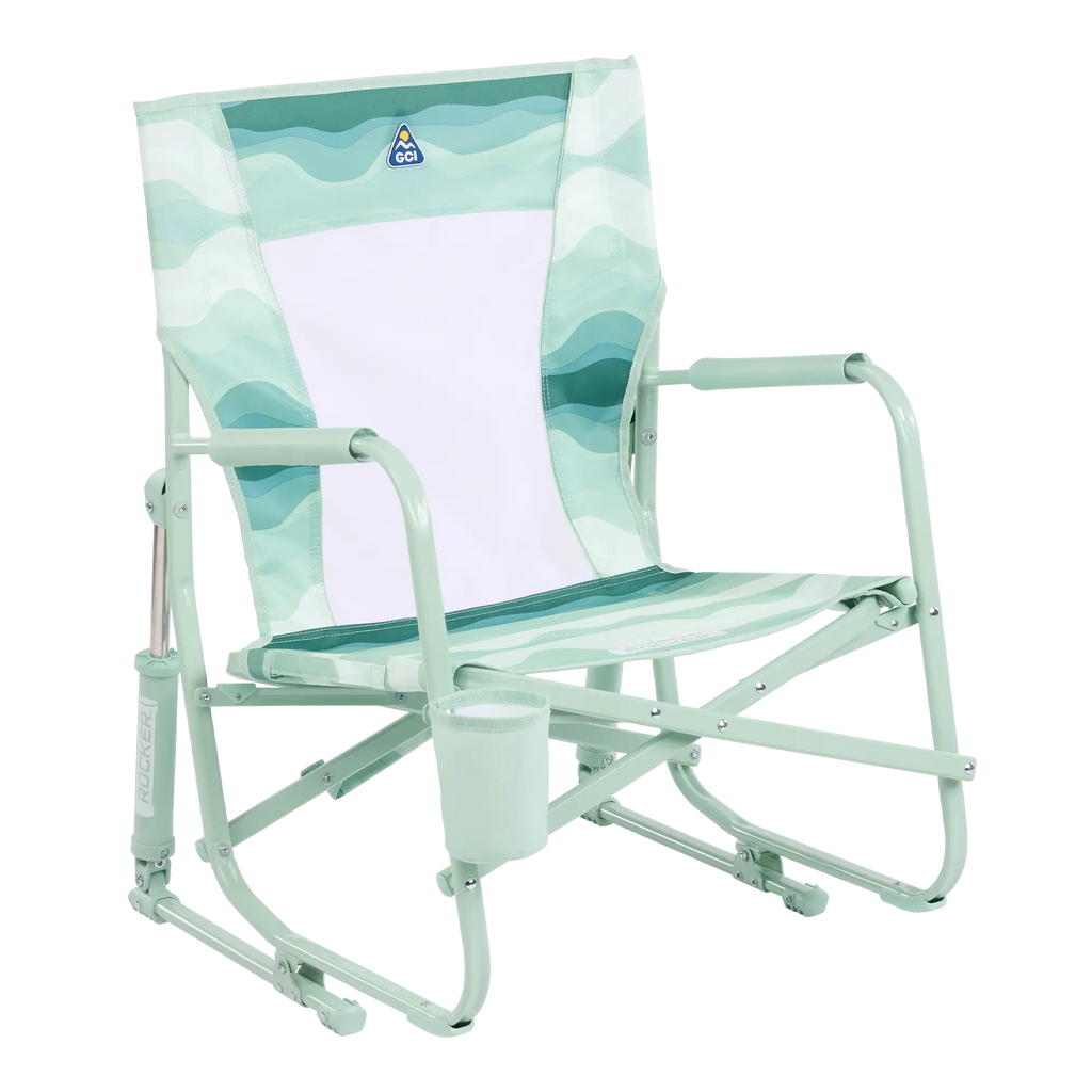 Smooth Motion Beach Rocker - Choice 712 - Heavy-Duty Kickback Rocker with Beverage Holder - Green Beach Wave