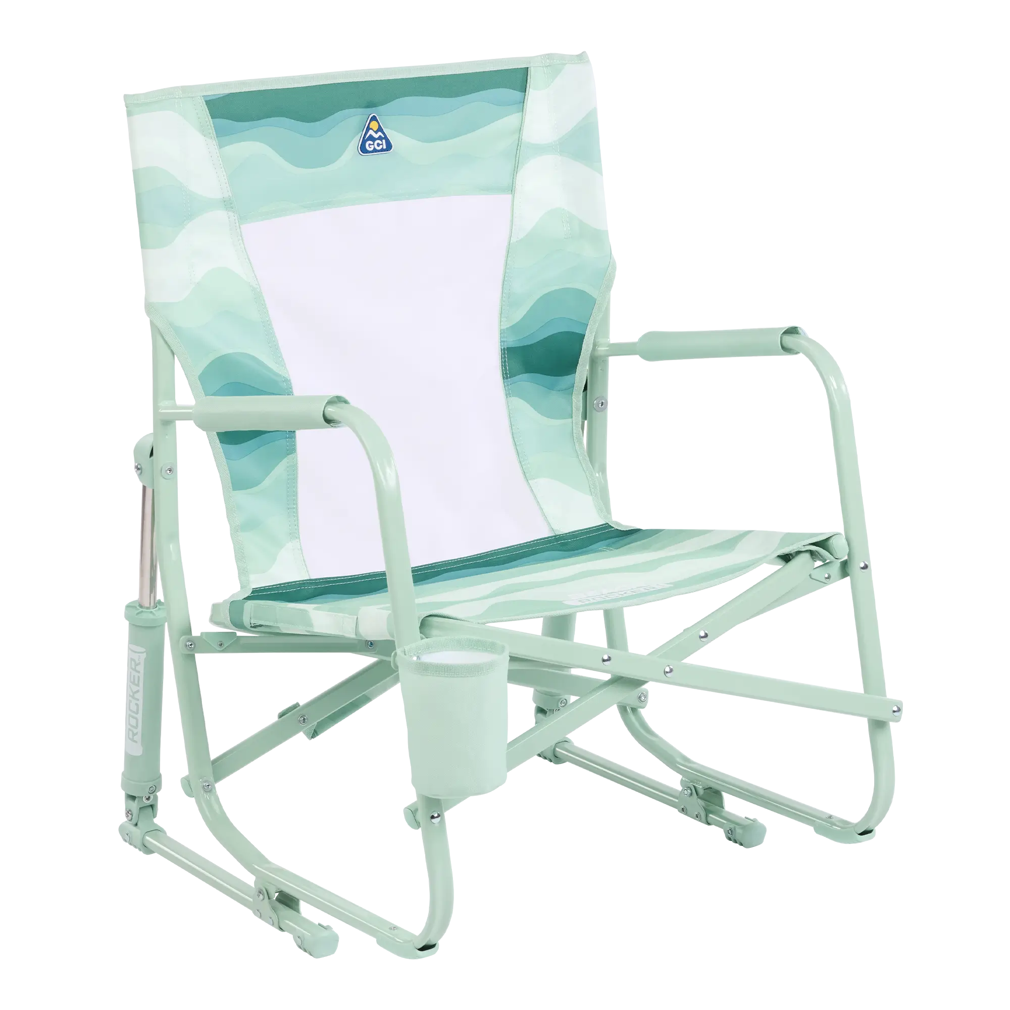 Smooth Motion Beach Rocker - Choice 712 - Heavy-Duty Kickback Rocker with Beverage Holder - Green Beach Wave
