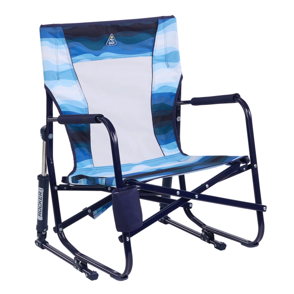 Smooth Motion Beach Rocker - Choice 712 - Heavy-Duty Kickback Rocker with Beverage Holder - Blue Beach Wave