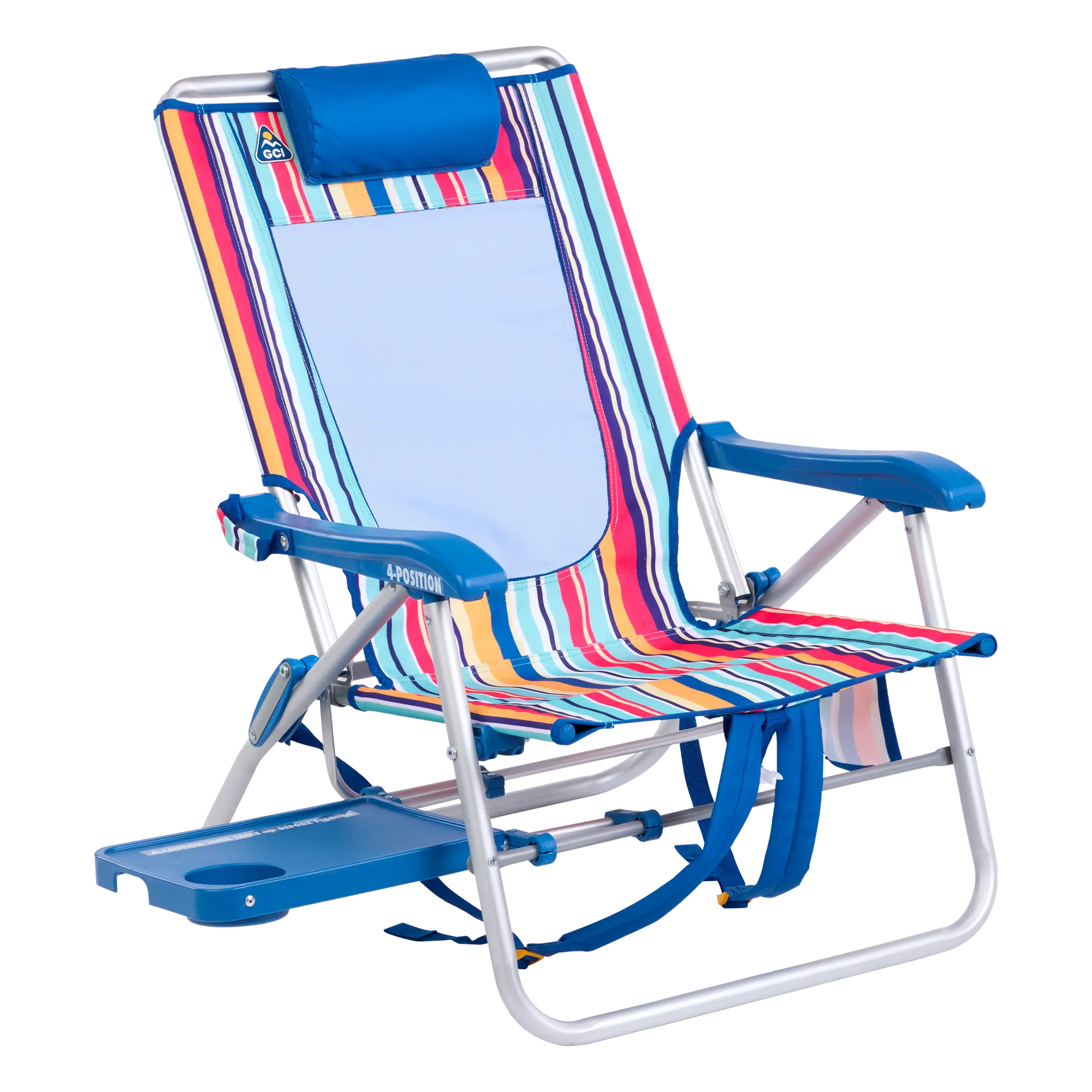 Reclining Beach Big Surf with Slide Table - Choice 334 - Rust-Resistant Aluminum Sand-Friendly Lounge Chair - Multi Stripe