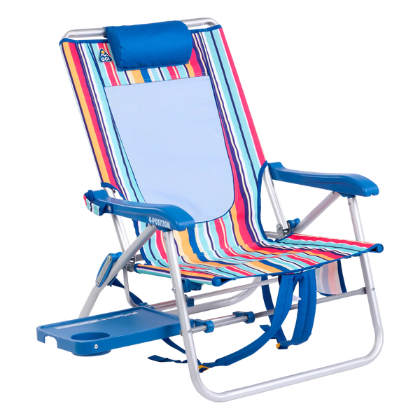 Reclining Beach Big Surf with Slide Table - Choice 334 - Rust-Resistant Aluminum Sand-Friendly Lounge Chair - Multi Stripe