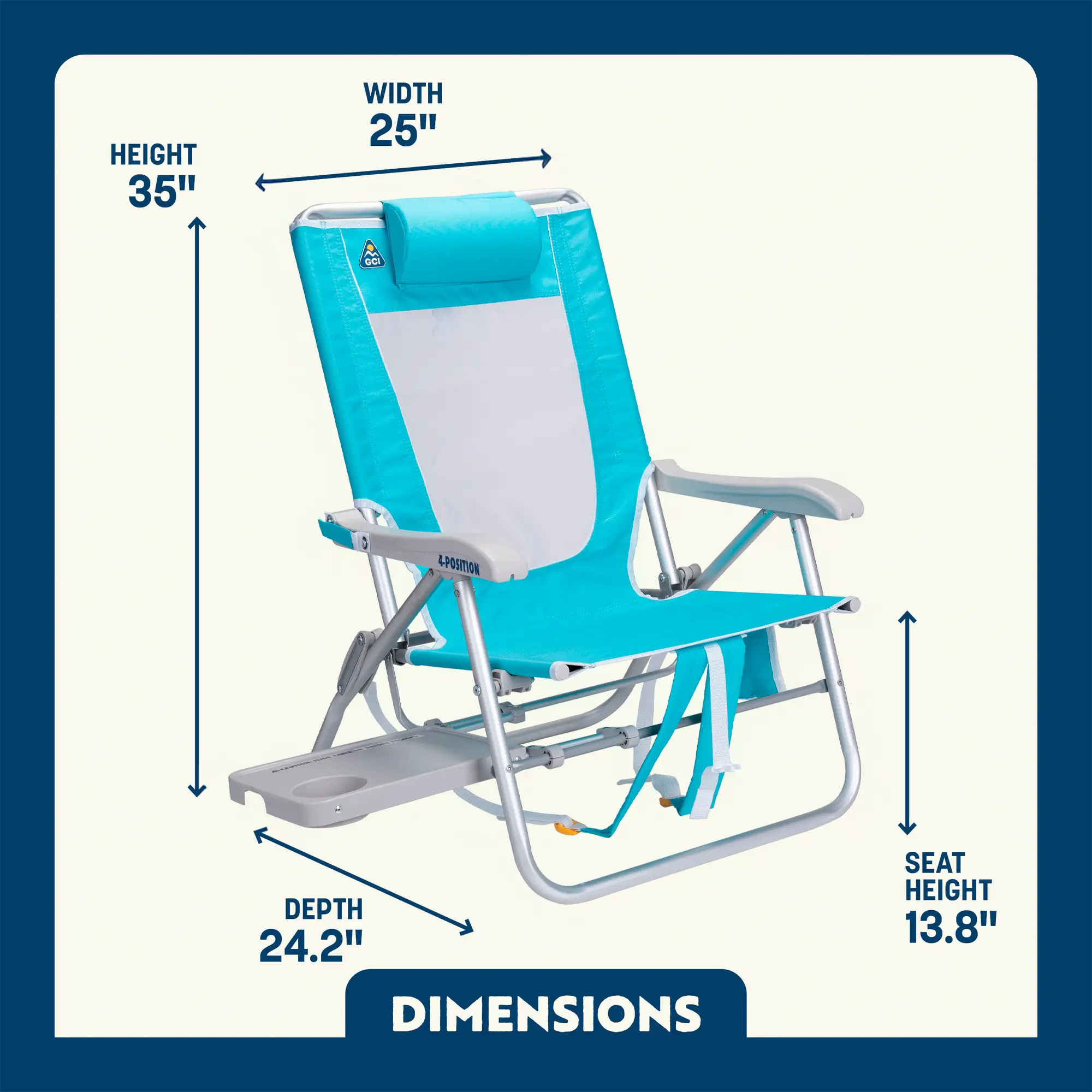 Reclining Beach Big Surf with Slide Table - Choice 334 - Rust-Resistant Aluminum Sand-Friendly Lounge Chair Detail