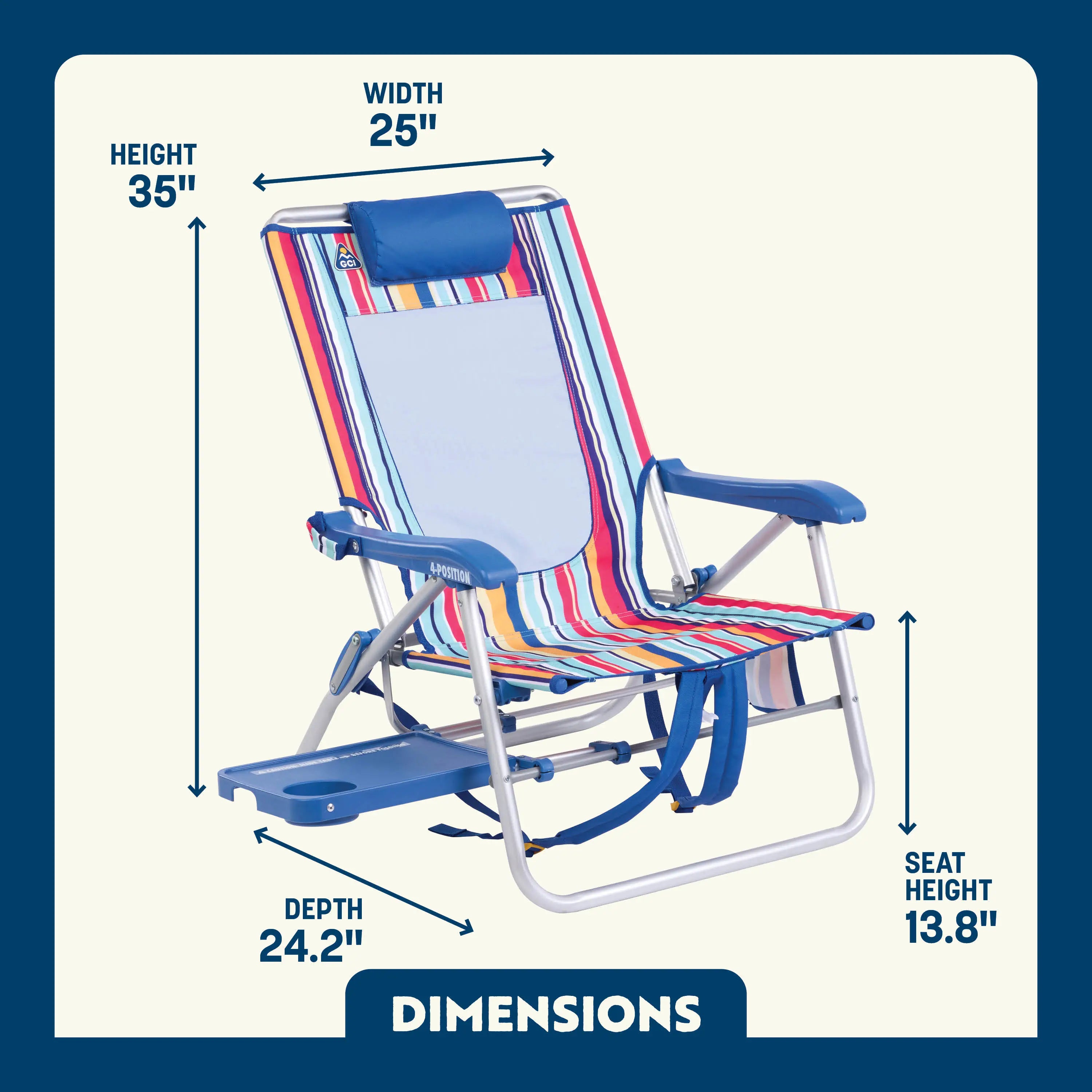 Reclining Beach Big Surf with Slide Table - Choice 334 - Rust-Resistant Aluminum Sand-Friendly Lounge Chair Detail
