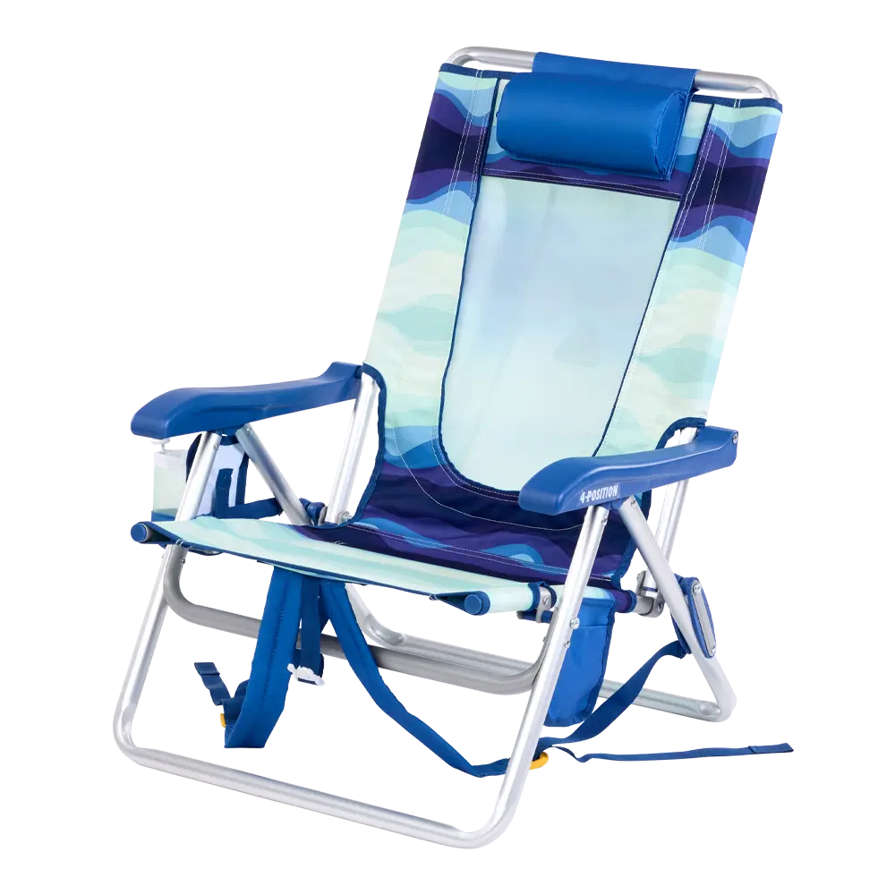 Rust-Resistant Aluminum Backpack Beach Chair - Choice 709 - Low-Profile Reclining Beach Chair with Backpack Straps Detail