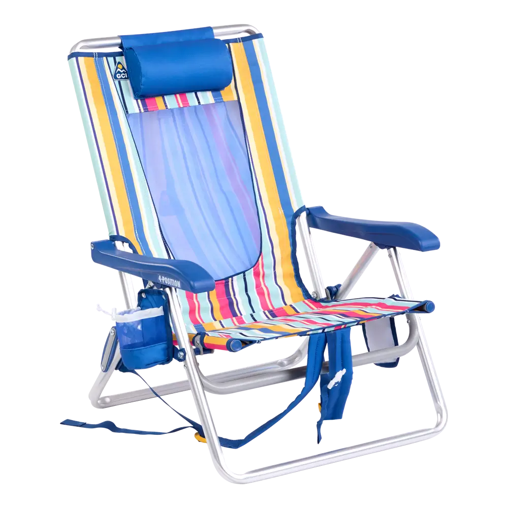 Rust-Resistant Aluminum Backpack Beach Chair - Choice 709 - Low-Profile Reclining Beach Chair with Backpack Straps - Multi Stripe