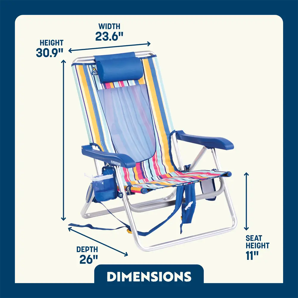 Rust-Resistant Aluminum Backpack Beach Chair - Choice 709 - Low-Profile Reclining Beach Chair with Backpack Straps Detail
