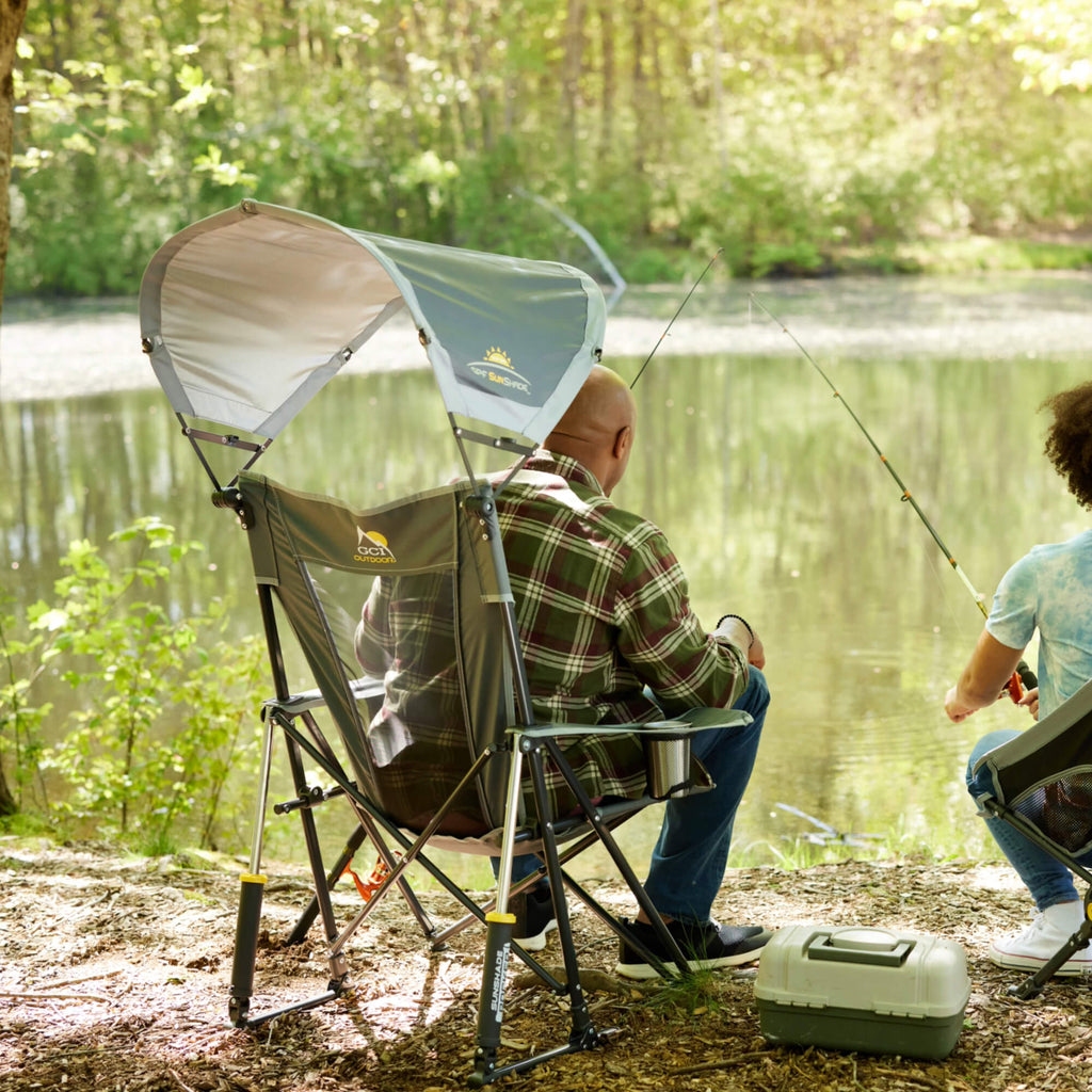 Luxury Camp SunShade Rocker - Choice 550 - Heavy-Duty Kickback Rocker with Beverage Holder Detail