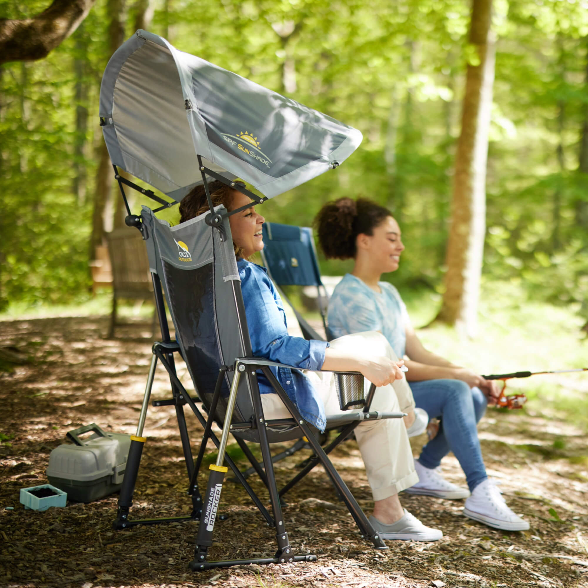 Luxury Camp SunShade Rocker - Choice 550 - Heavy-Duty Kickback Rocker with Beverage Holder Detail