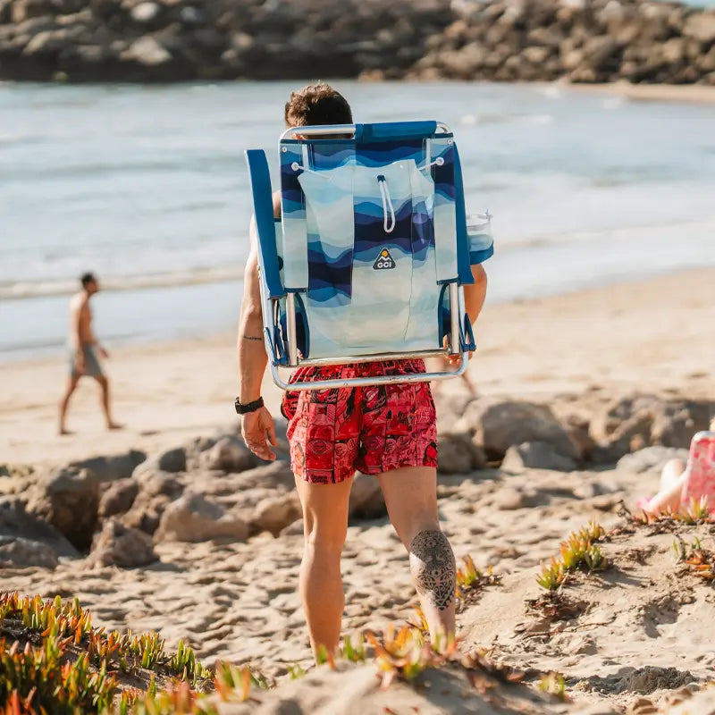 Rust-Resistant Aluminum Backpack Beach Chair - Choice 709 - Low-Profile Reclining Beach Chair with Backpack Straps Detail