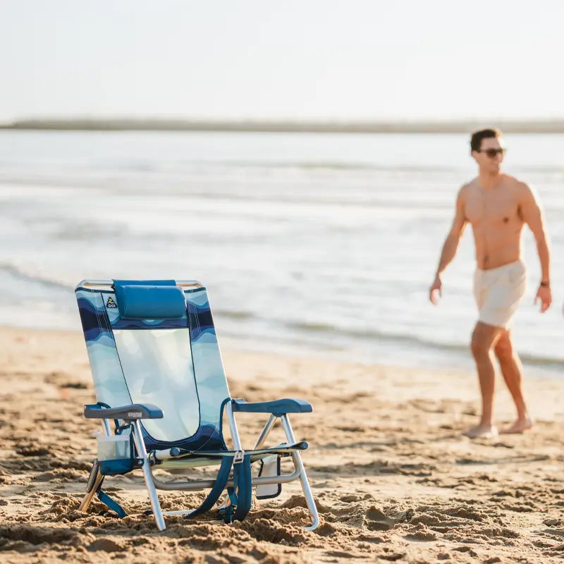 Rust-Resistant Aluminum Backpack Beach Chair - Choice 709 - Low-Profile Reclining Beach Chair with Backpack Straps Detail
