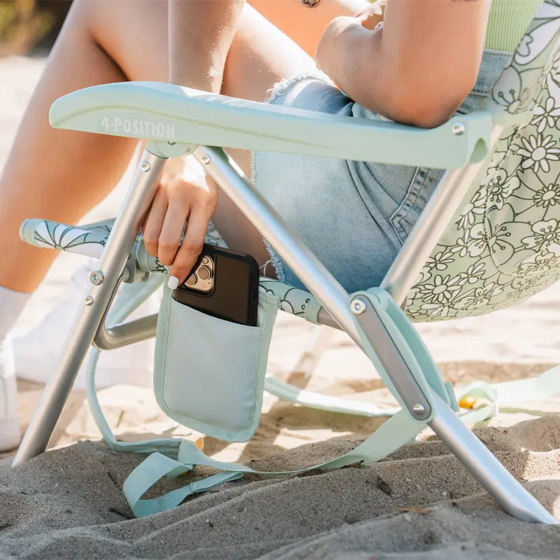 Rust-Resistant Aluminum Backpack Beach Chair - Choice 709 - Low-Profile Reclining Beach Chair with Backpack Straps Detail