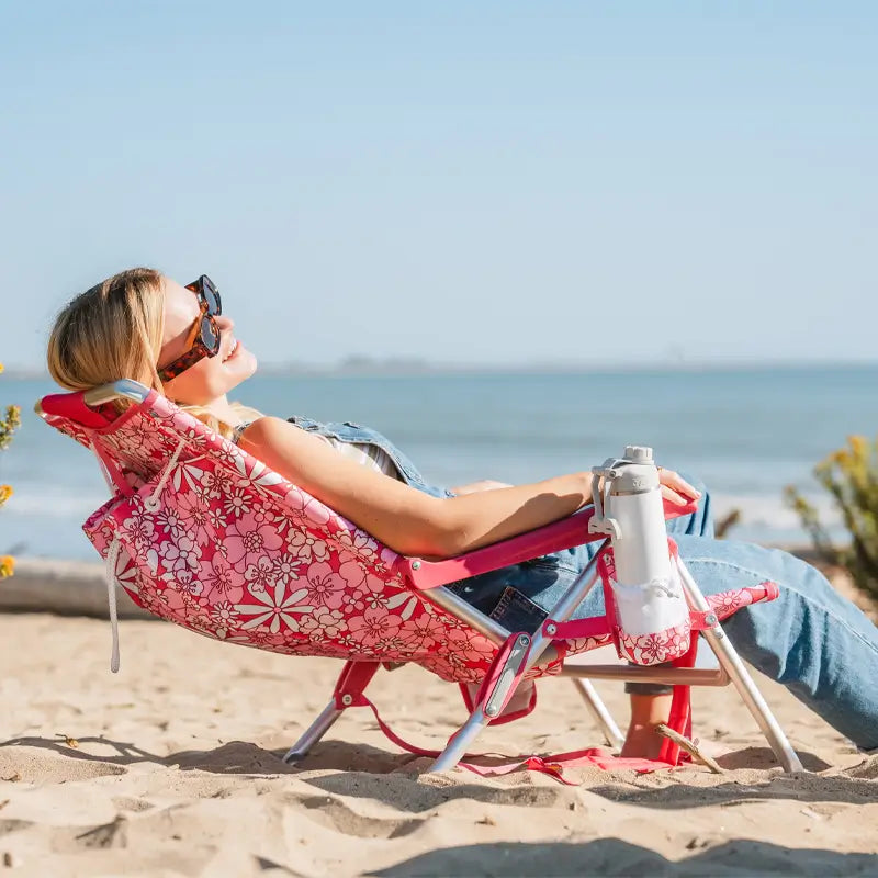 Rust-Resistant Aluminum Backpack Beach Chair - Choice 709 - Low-Profile Reclining Beach Chair with Backpack Straps Detail
