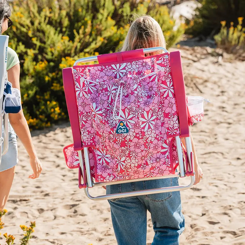 Rust-Resistant Aluminum Backpack Beach Chair - Choice 709 - Low-Profile Reclining Beach Chair with Backpack Straps Detail