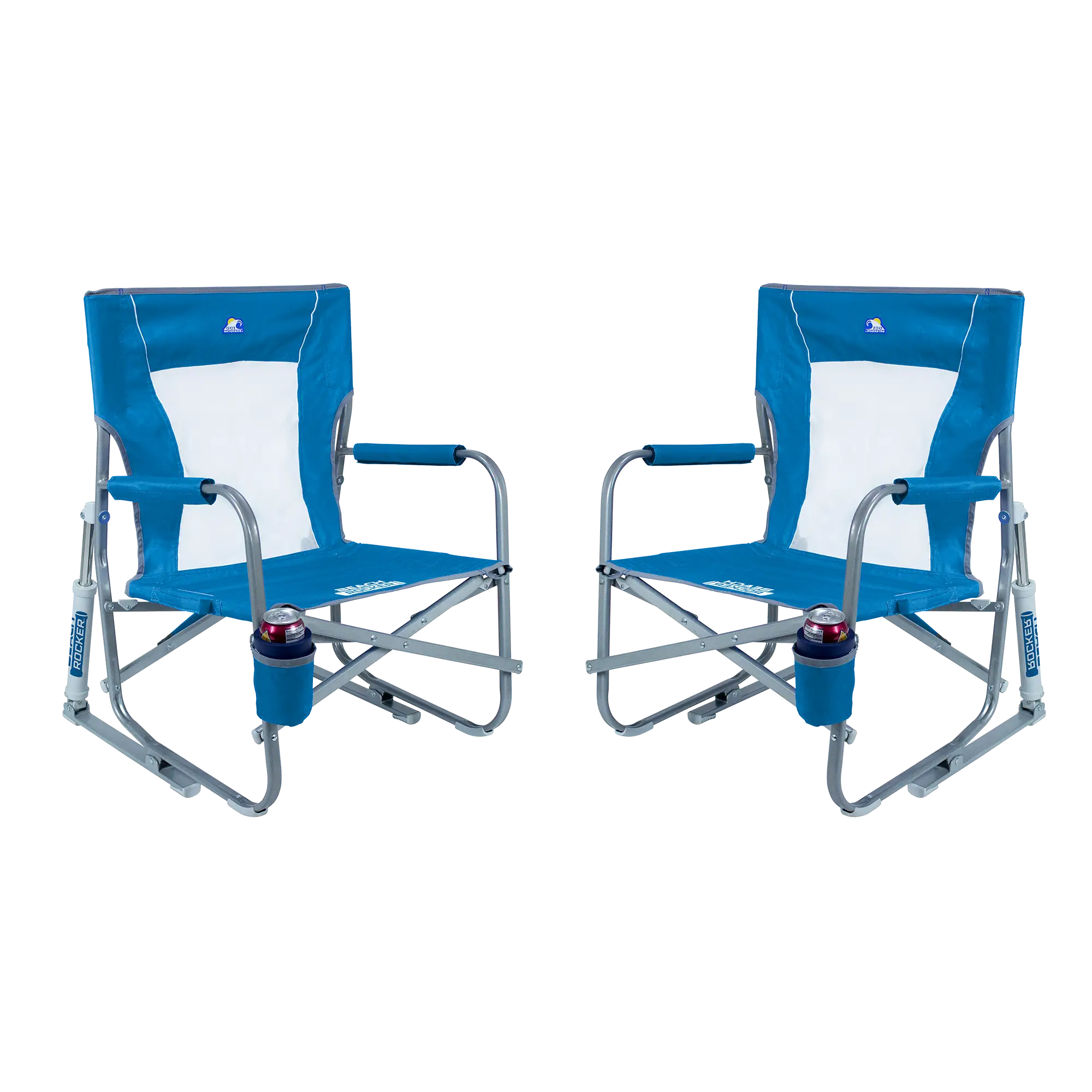 Patented Spring-Action Beach Rocker Bundle - Choice 773 - RoadTrip Rocker Smooth Motion Camp Chair - Saybrook Blue