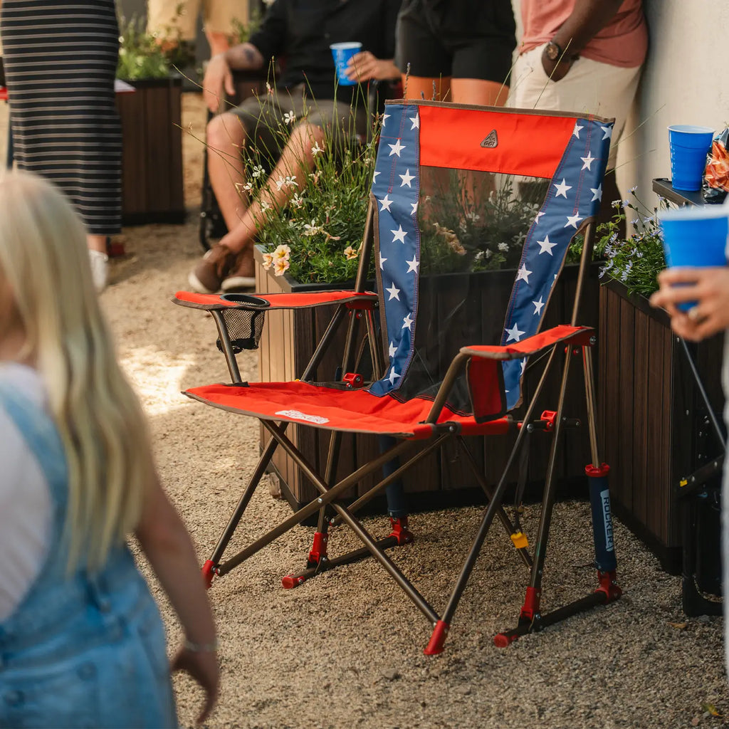 Patented Spring-Action Comfort Pro Rocker - USA Anniversary Deluxe - Choice 424 - Heavy-Duty Kickback Rocker with Beverage Holder Detail