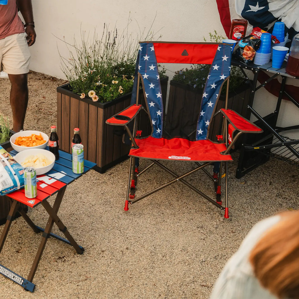 Patented Spring-Action Comfort Pro Rocker - USA Anniversary Deluxe - Choice 424 - Heavy-Duty Kickback Rocker with Beverage Holder Detail