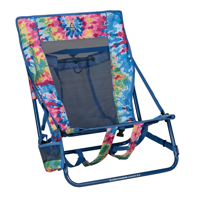 Backpack Travel Everywhere Chair 2 - Choice 656 - Low-Profile Reclining Beach Chair with Backpack Straps - Tie Dye