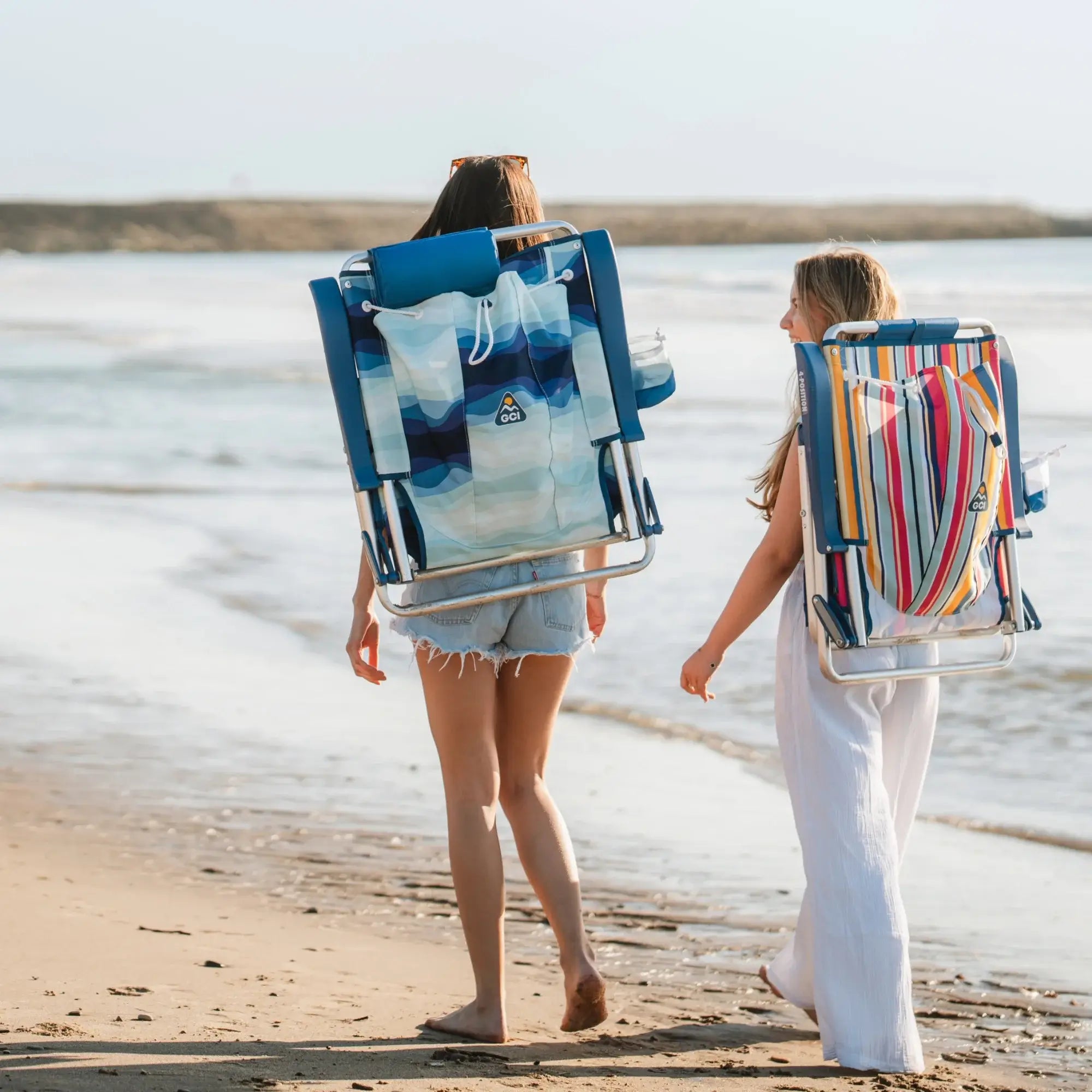 Rust-Resistant Aluminum Backpack Beach Chair - Choice 709 - Low-Profile Reclining Beach Chair with Backpack Straps Detail