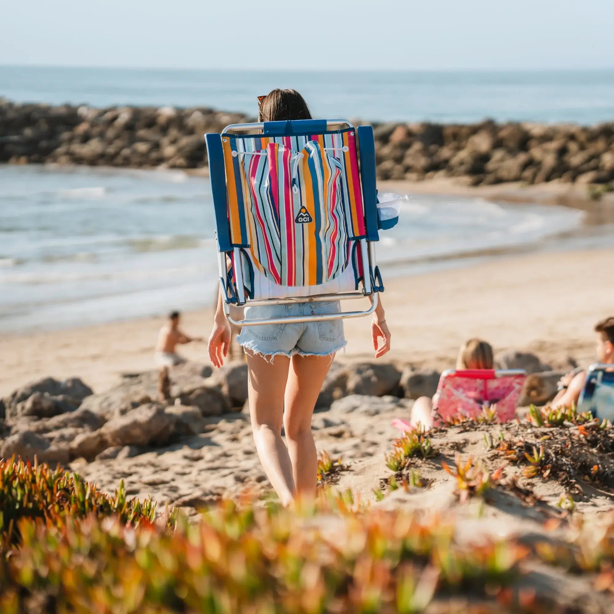 Rust-Resistant Aluminum Backpack Beach Chair - Choice 709 - Low-Profile Reclining Beach Chair with Backpack Straps Detail