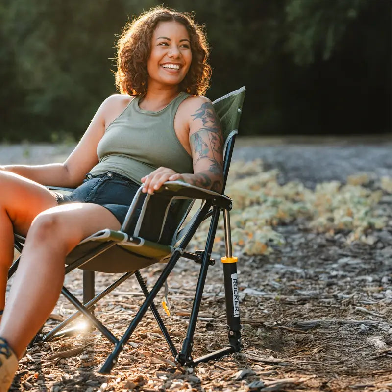 Heavy-Duty Freestyle Kickback Rocker - Choice 345 - Patented Spring-Action Rocking Chair for Camping Detail