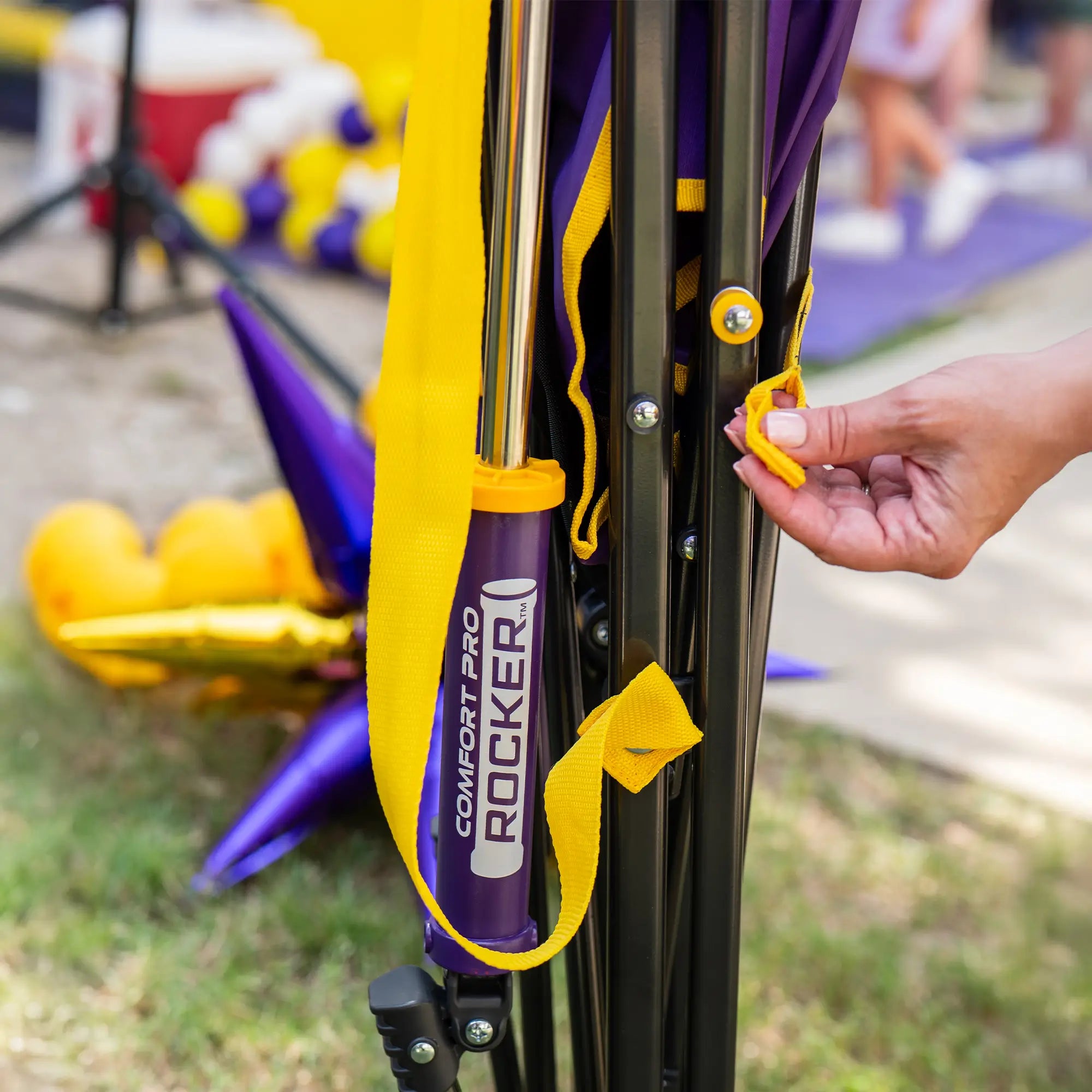 Premium All-Weather College Comfort Pro Rocker - LSU Tigers - Choice 880 - RoadTrip Rocker Smooth Motion Camp Chair Detail