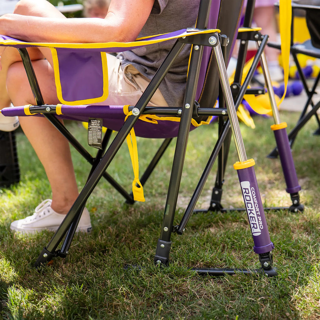 Premium All-Weather College Comfort Pro Rocker - LSU Tigers - Choice 880 - RoadTrip Rocker Smooth Motion Camp Chair Detail