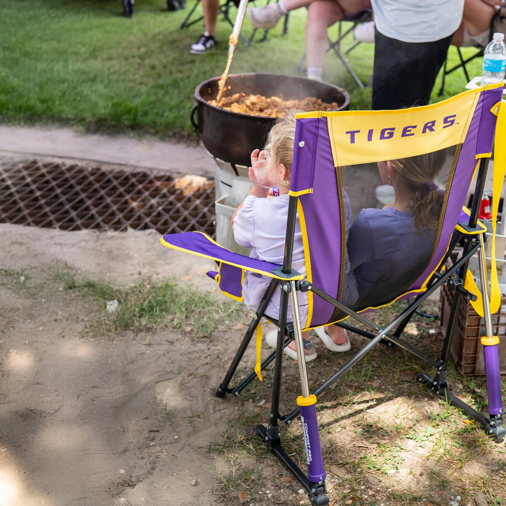 Premium All-Weather College Comfort Pro Rocker - LSU Tigers - Choice 880 - RoadTrip Rocker Smooth Motion Camp Chair Detail