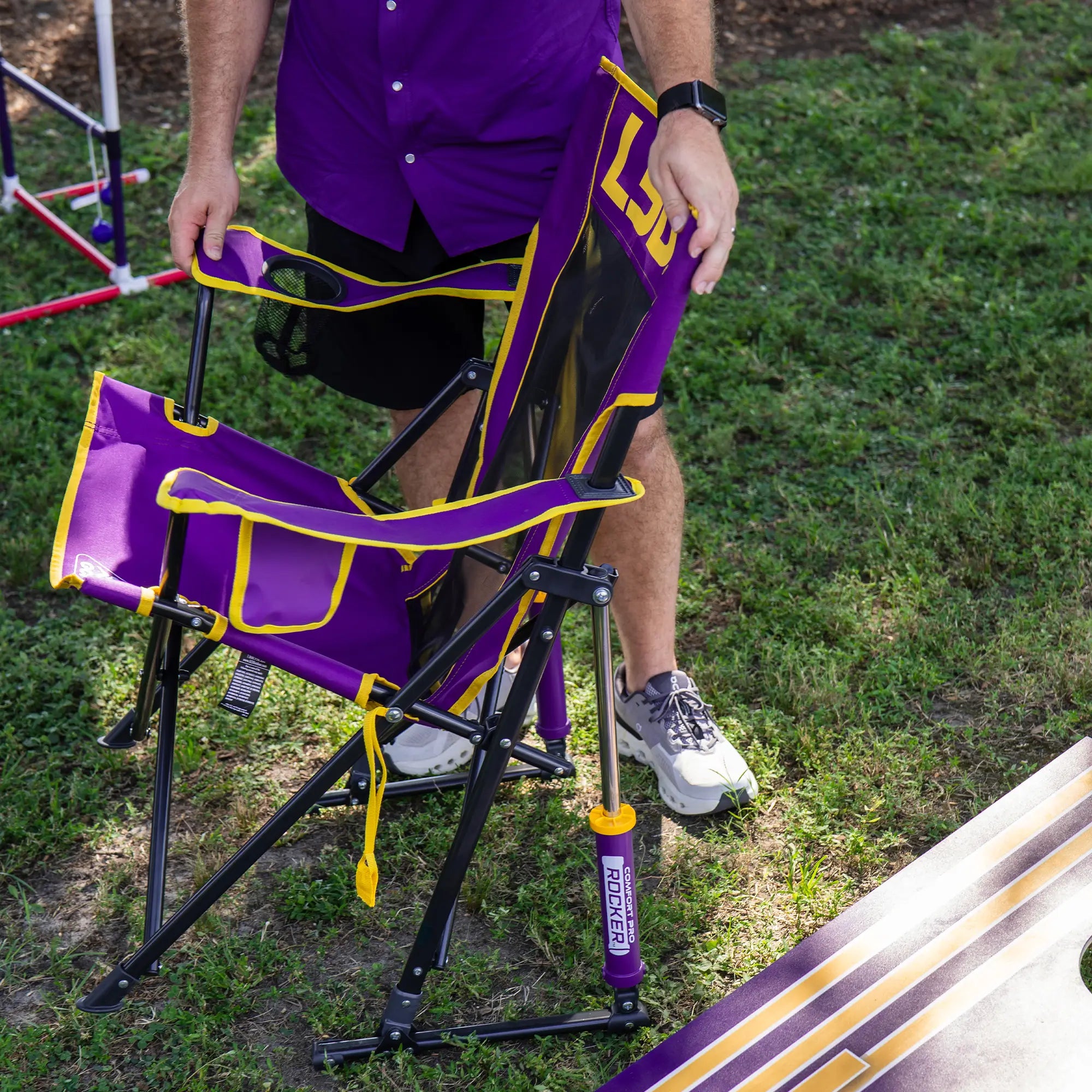Premium All-Weather College Comfort Pro Rocker - LSU Tigers - Choice 880 - RoadTrip Rocker Smooth Motion Camp Chair Detail