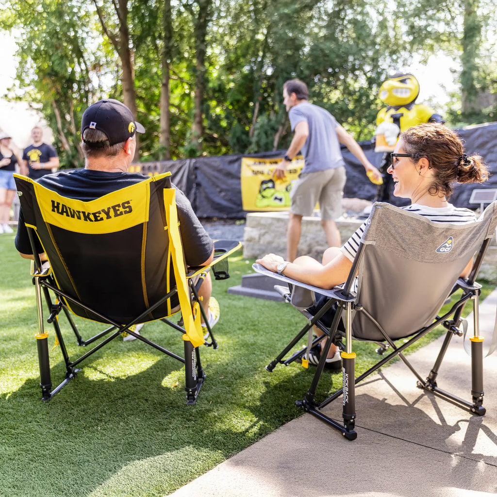 Premium All-Weather College Comfort Pro Rocker - Iowa Hawkeyes - Choice 249 - Heavy-Duty Kickback Rocker with Beverage Holder Detail