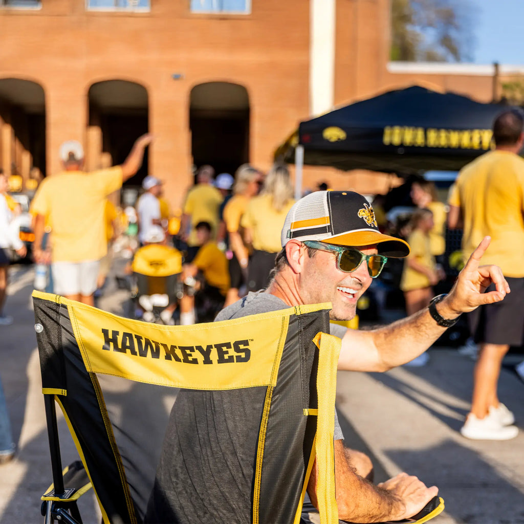 Premium All-Weather College Comfort Pro Rocker - Iowa Hawkeyes - Choice 249 - Heavy-Duty Kickback Rocker with Beverage Holder Detail