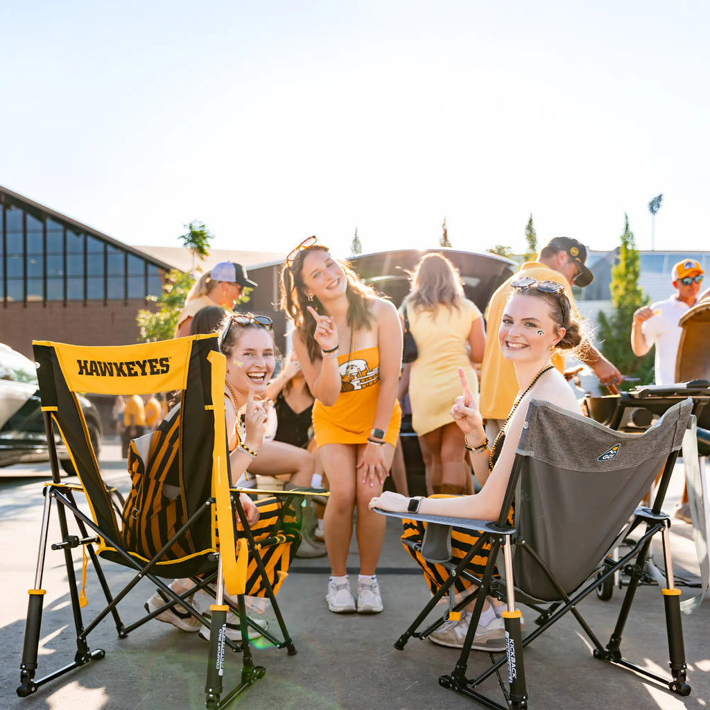 Premium All-Weather College Comfort Pro Rocker - Iowa Hawkeyes - Choice 249 - Heavy-Duty Kickback Rocker with Beverage Holder Detail